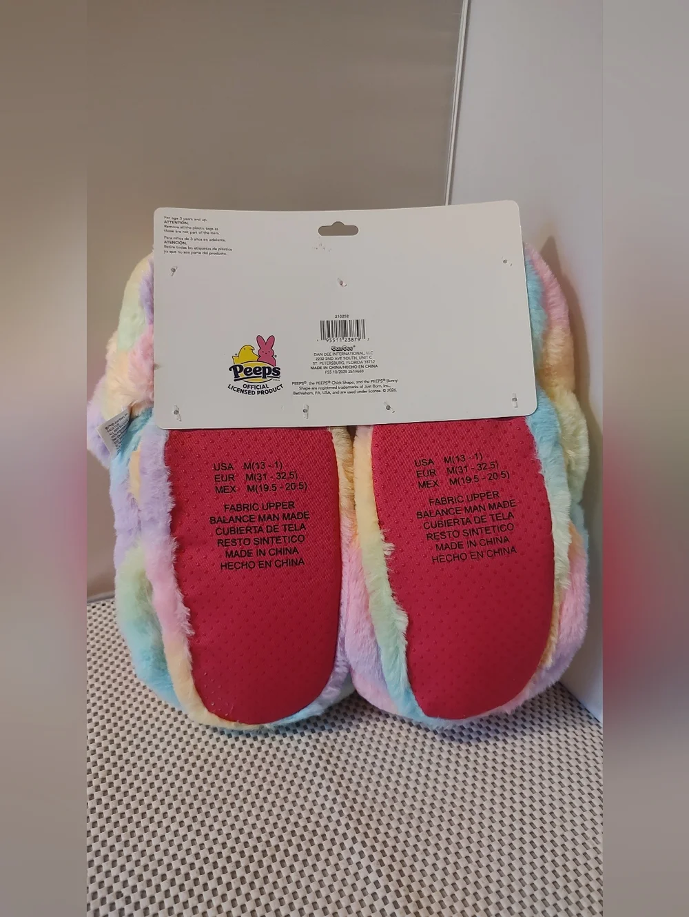 Peeps Girls Size M (13-1) Bunny Tie Dye Slippers & Headband Plush & Soft NWT